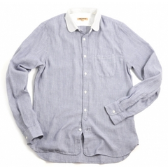 Grandad Shirt in Medieval Blue Stripe
